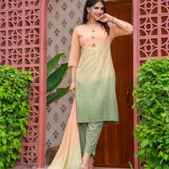 Cotton Dobby Ombre Effect Kurta Pants and Dupatta