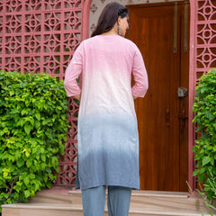 Cotton Dobby Ombre Effect Kurta Pants and Dupatta