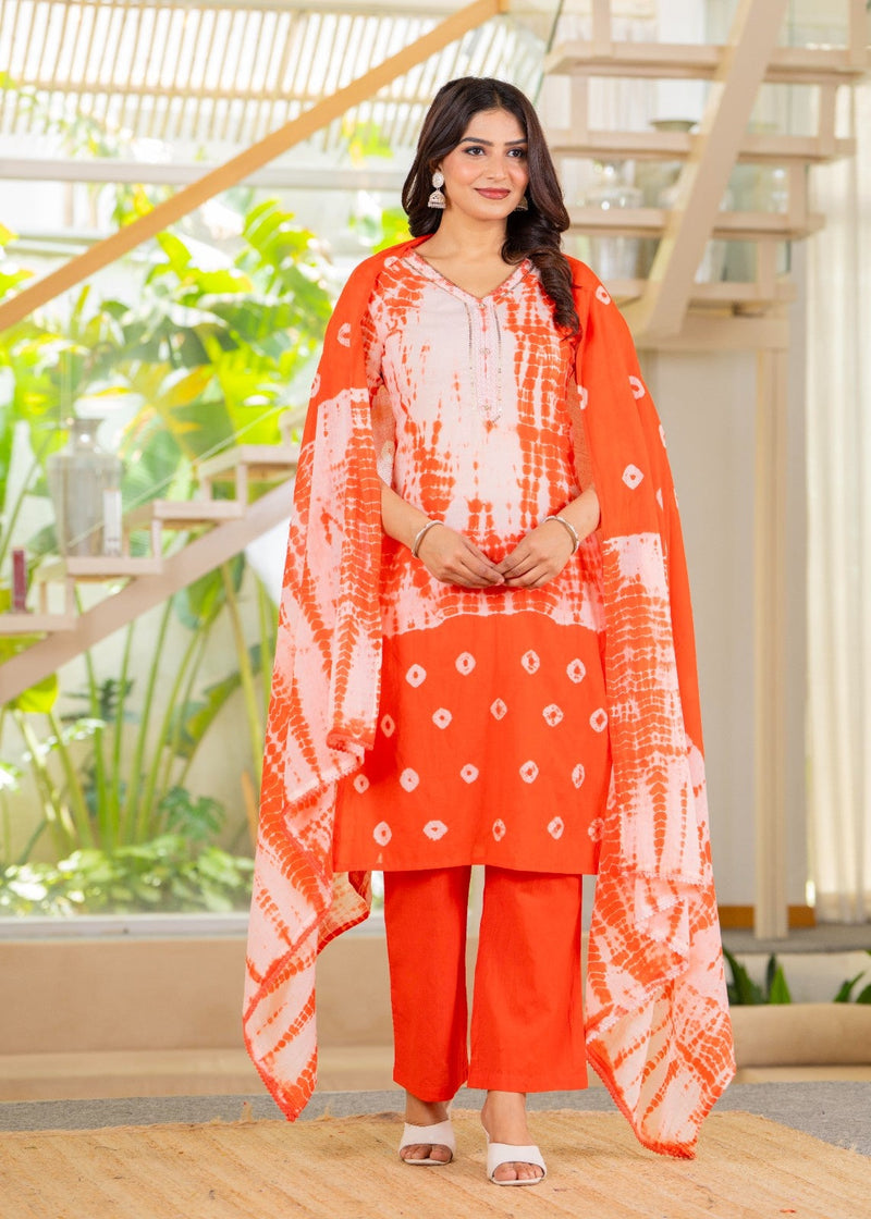 Pure Cotton Shibori Effect Kurta Pant  and  Dupatta