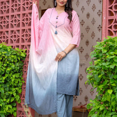 Cotton Dobby Ombre Effect Kurta Pants and Dupatta