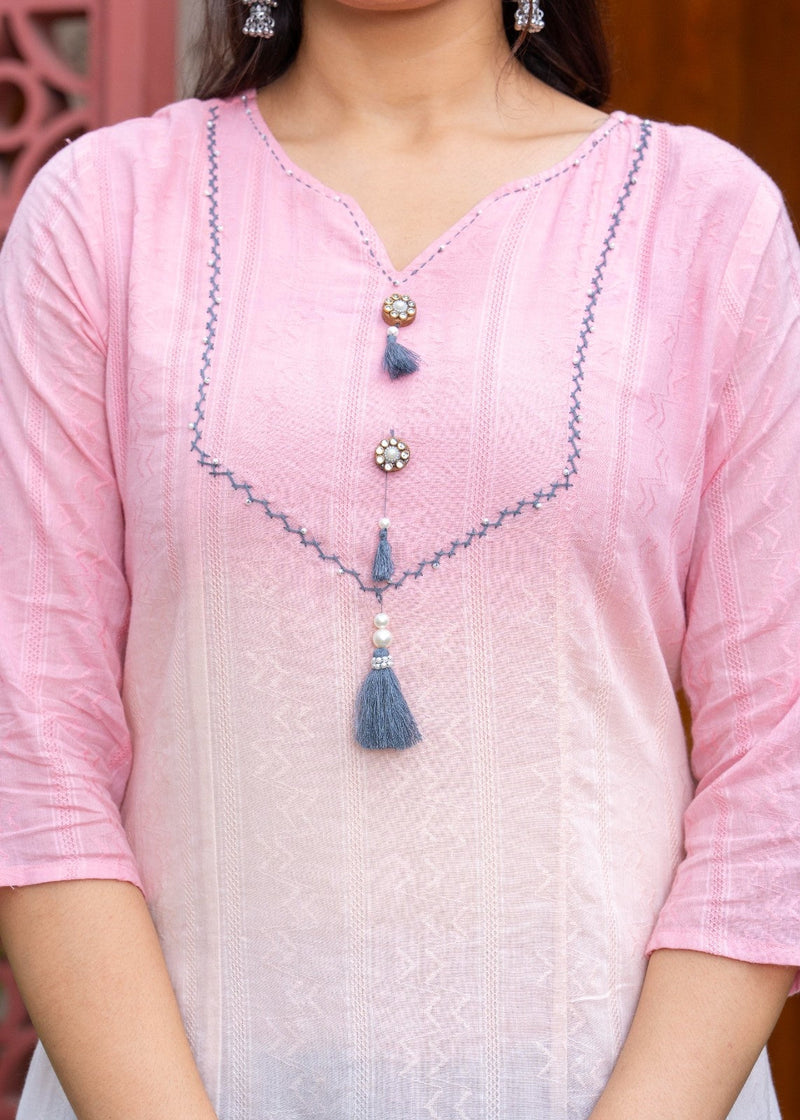 Cotton Dobby Ombre Effect Kurta Pants and Dupatta