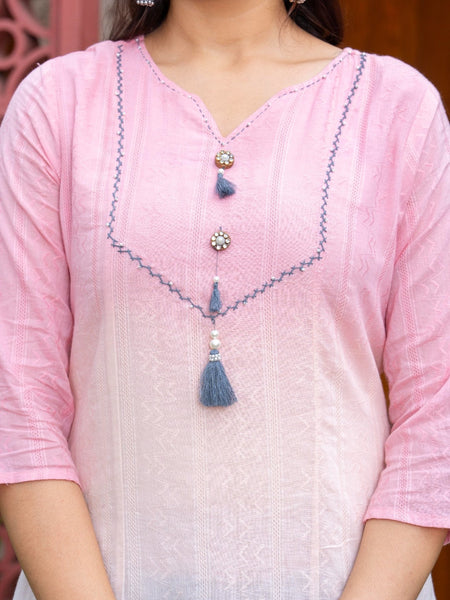 Cotton Dobby Ombre Effect Kurta Pants and Dupatta