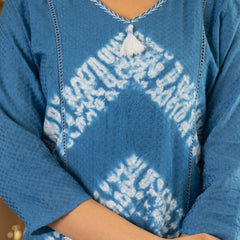 Cotton Dobby Indigo Effect Kurta Pants and Dupatta