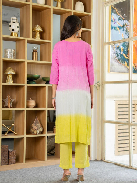 Cotton Dobby Ombre Effect Kurta Pants and Dupatta