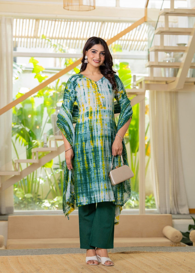 Pure Cotton Shibori Effect Kurta Pant  and  Dupatta