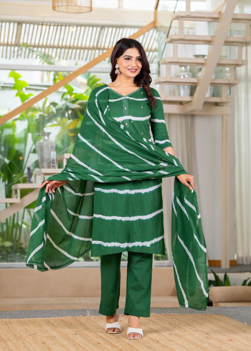 Pure Cotton Leheriya Effect Kurta Pant  and  Dupatta