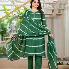Pure Cotton Leheriya Effect Kurta Pant  and  Dupatta