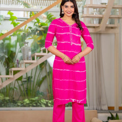 Pure Cotton Leheriya Effect Kurta Pant  and  Dupatta