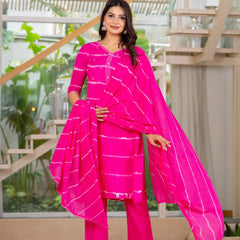 Pure Cotton Leheriya Effect Kurta Pant  and  Dupatta