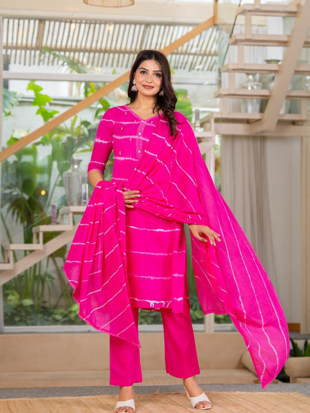 Pure Cotton Leheriya Effect Kurta Pant  and  Dupatta