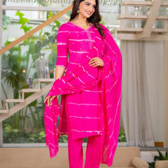 Pure Cotton Leheriya Effect Kurta Pant  and  Dupatta