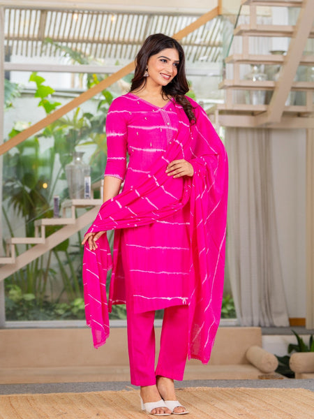 Pure Cotton Leheriya Effect Kurta Pant  and  Dupatta