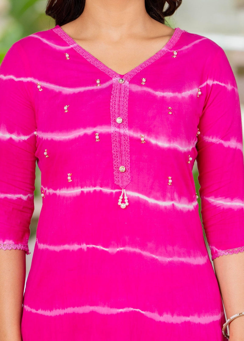 Pure Cotton Leheriya Effect Kurta Pant  and  Dupatta