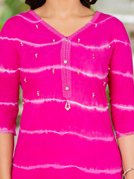 Pure Cotton Leheriya Effect Kurta Pant  and  Dupatta