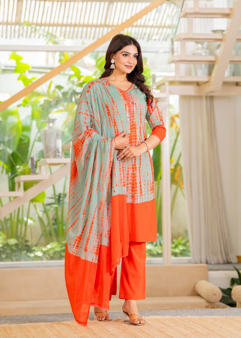 Pure Cotton Shibori Effect Kurta Pant  and  Dupatta