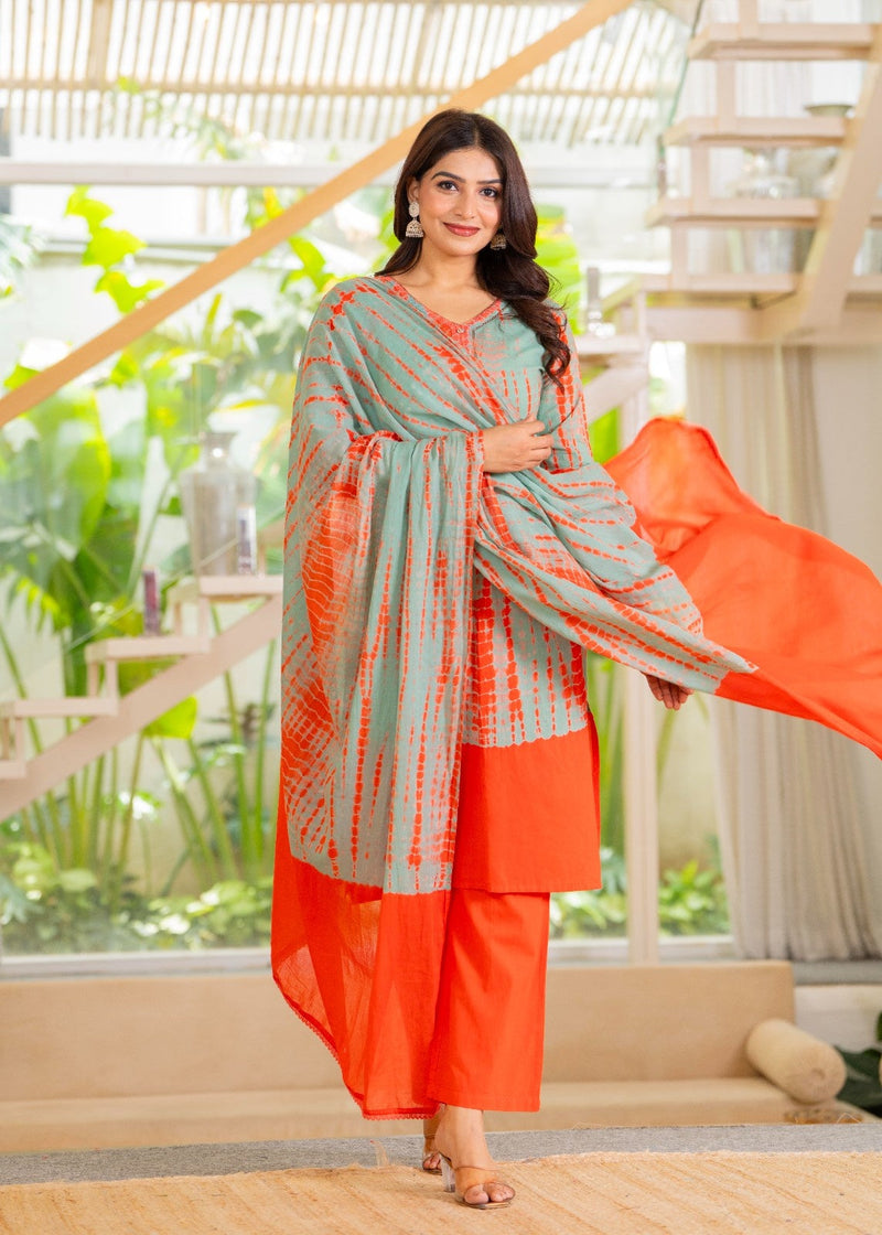 Pure Cotton Shibori Effect Kurta Pant  and  Dupatta