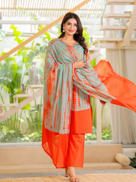 Pure Cotton Shibori Effect Kurta Pant  and  Dupatta