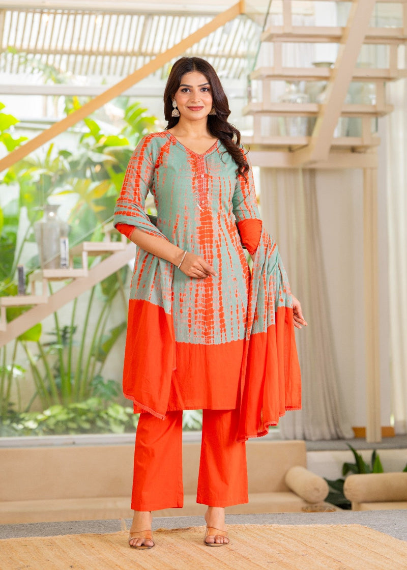 Pure Cotton Shibori Effect Kurta Pant  and  Dupatta