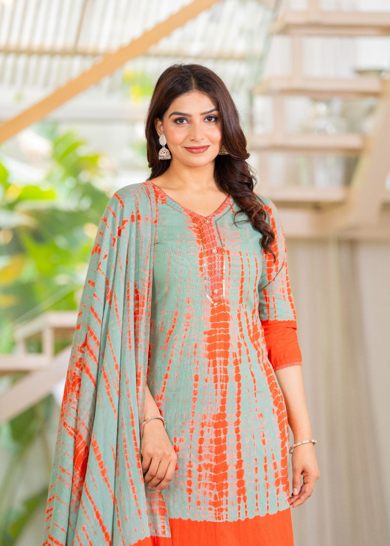 Pure Cotton Shibori Effect Kurta Pant  and  Dupatta