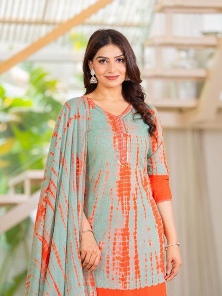 Pure Cotton Shibori Effect Kurta Pant  and  Dupatta