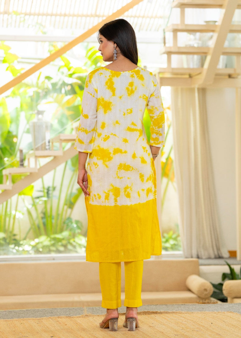 Cotton Dobby Hand Brush Painted Kurta Pants and Dupatta