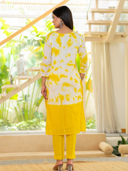 Cotton Dobby Hand Brush Painted Kurta Pants and Dupatta