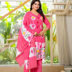 Cotton Dobby Hand Painted Kurta Pants and Dupatta