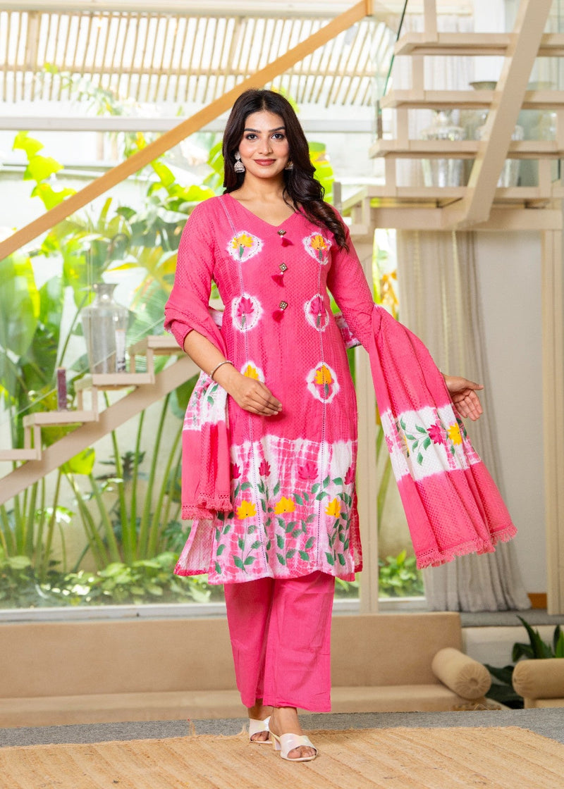 Cotton Dobby Hand Painted Kurta Pants and Dupatta