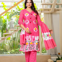 Cotton Dobby Hand Painted Kurta Pants and Dupatta