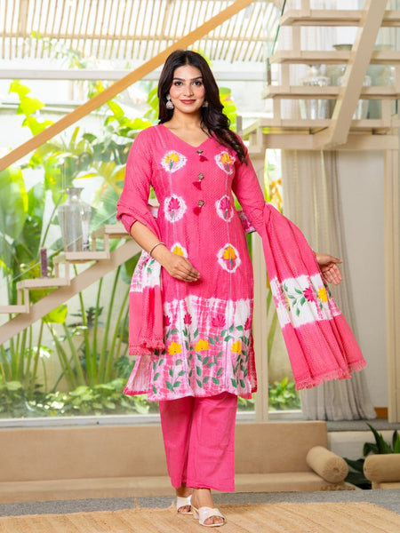 Cotton Dobby Hand Painted Kurta Pants and Dupatta