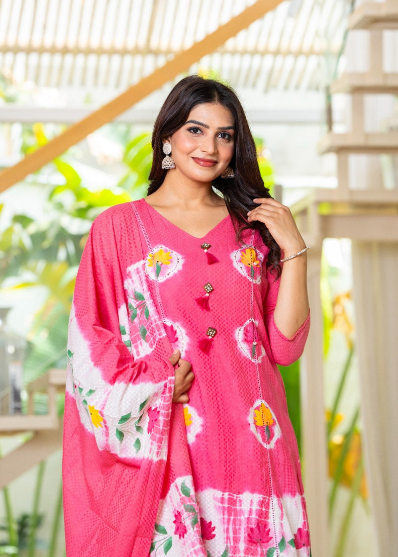 Cotton Dobby Hand Painted Kurta Pants and Dupatta