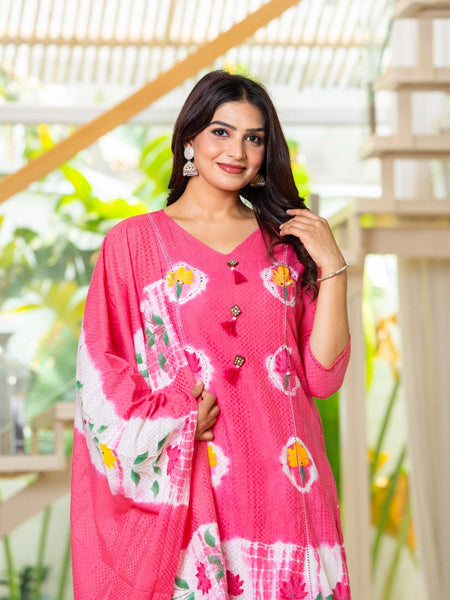 Cotton Dobby Hand Painted Kurta Pants and Dupatta