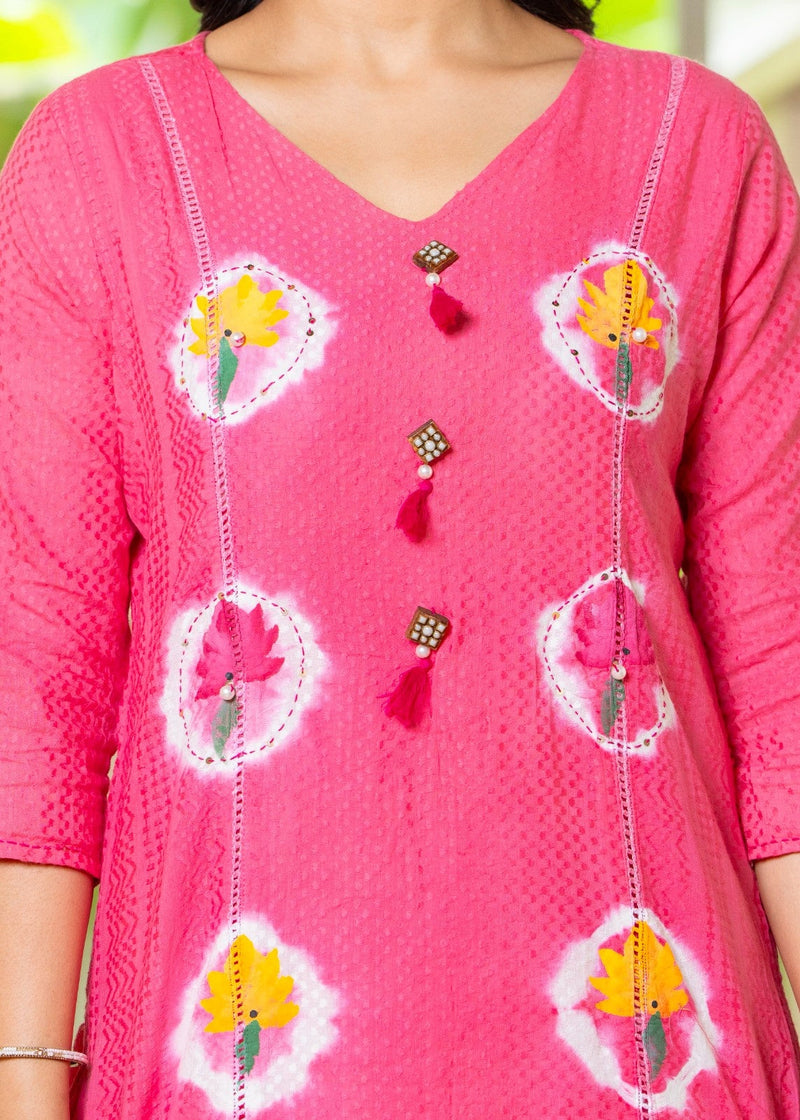 Cotton Dobby Hand Painted Kurta Pants and Dupatta