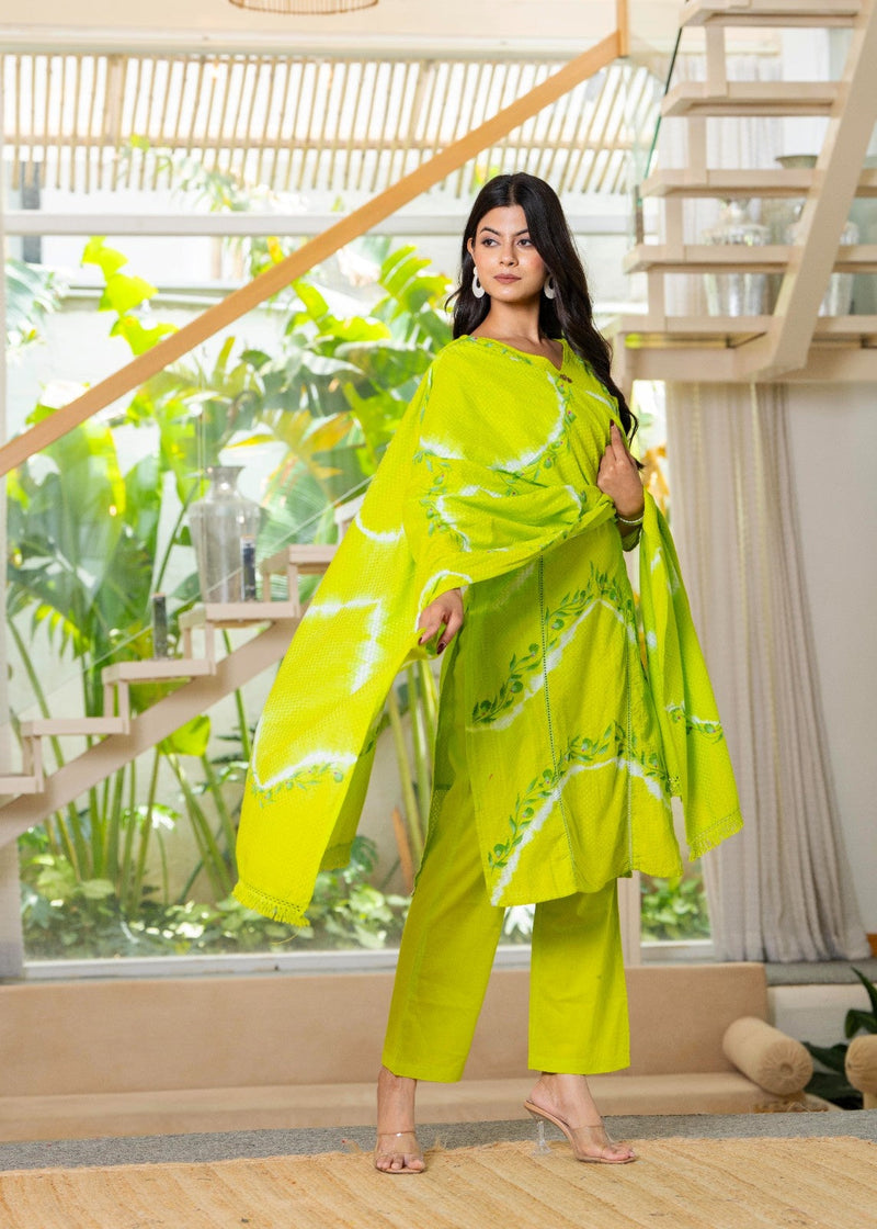 Cotton Dobby Hand Painted Kurta Pants and Dupatta