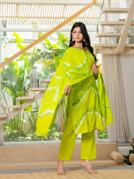 Cotton Dobby Hand Painted Kurta Pants and Dupatta