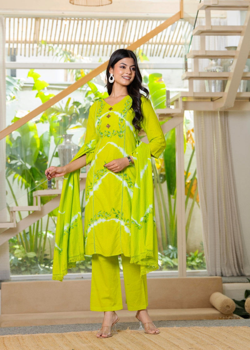 Cotton Dobby Hand Painted Kurta Pants and Dupatta