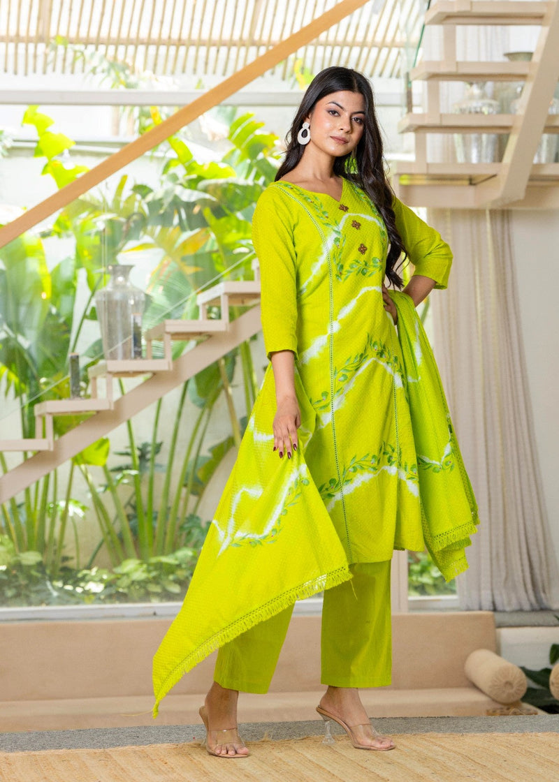 Cotton Dobby Hand Painted Kurta Pants and Dupatta