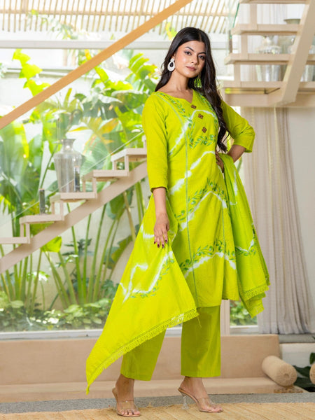 Cotton Dobby Hand Painted Kurta Pants and Dupatta