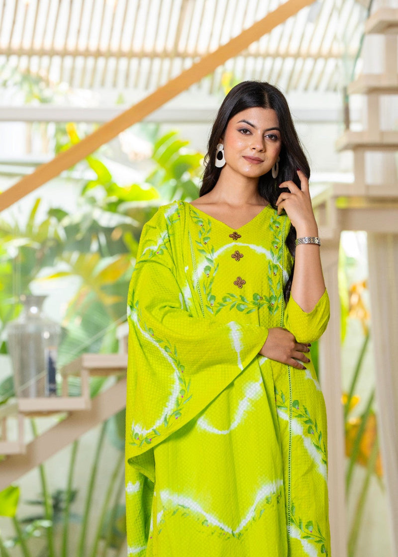 Cotton Dobby Hand Painted Kurta Pants and Dupatta