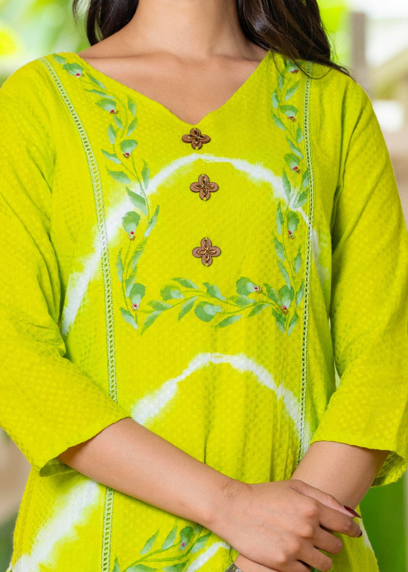 Cotton Dobby Hand Painted Kurta Pants and Dupatta