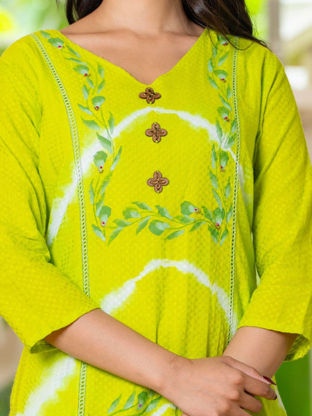 Cotton Dobby Hand Painted Kurta Pants and Dupatta