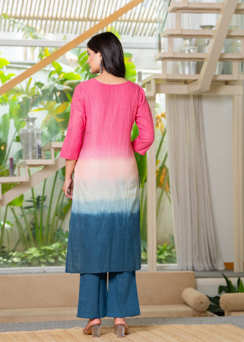 Cotton Dobby Ombre Effect Kurta Pants and Dupatta