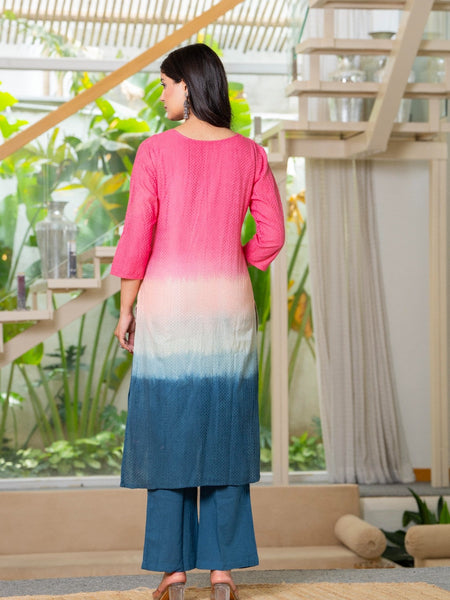 Cotton Dobby Ombre Effect Kurta Pants and Dupatta