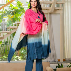 Cotton Dobby Ombre Effect Kurta Pants and Dupatta