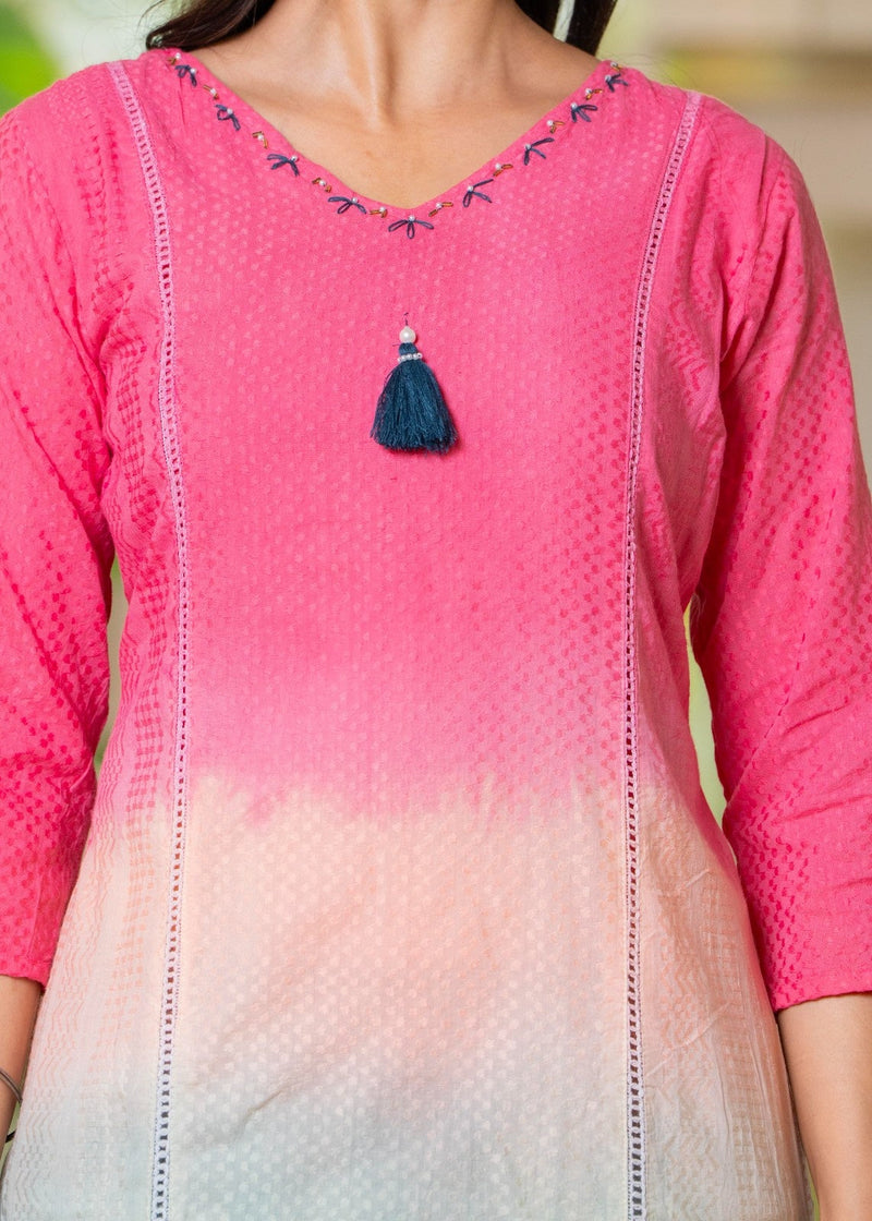 Cotton Dobby Ombre Effect Kurta Pants and Dupatta