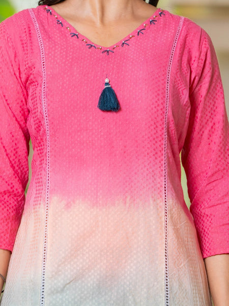 Cotton Dobby Ombre Effect Kurta Pants and Dupatta