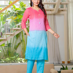 Cotton Dobby Ombre Effect Kurta Pants and Dupatta