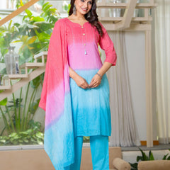 Cotton Dobby Ombre Effect Kurta Pants and Dupatta