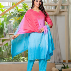 Cotton Dobby Ombre Effect Kurta Pants and Dupatta