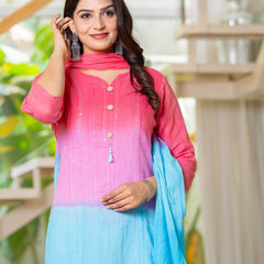 Cotton Dobby Ombre Effect Kurta Pants and Dupatta